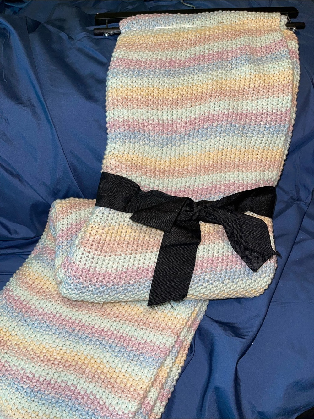 Magaschoni Pastel Striped Knit Throw Blanket - Cream, Pink, Blue, Yellow